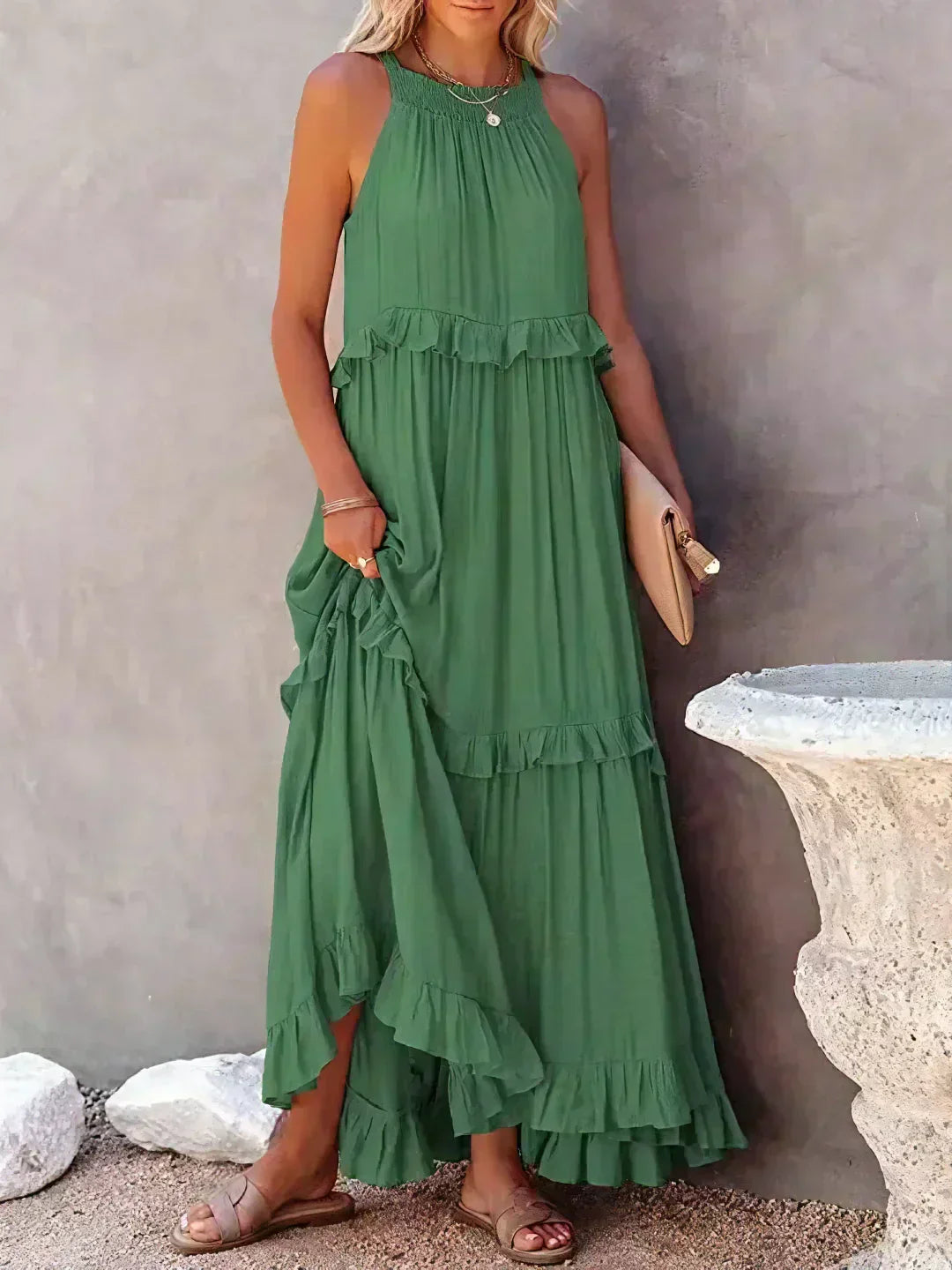 Emilia™ - Robe maxi à volants à nouer derrière le cou