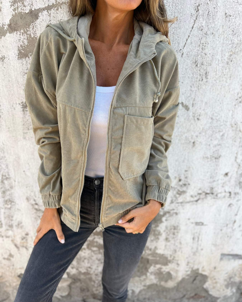 DANNA™ | Veste à Capuche en Velours Côtelé avec Fermeture Éclair