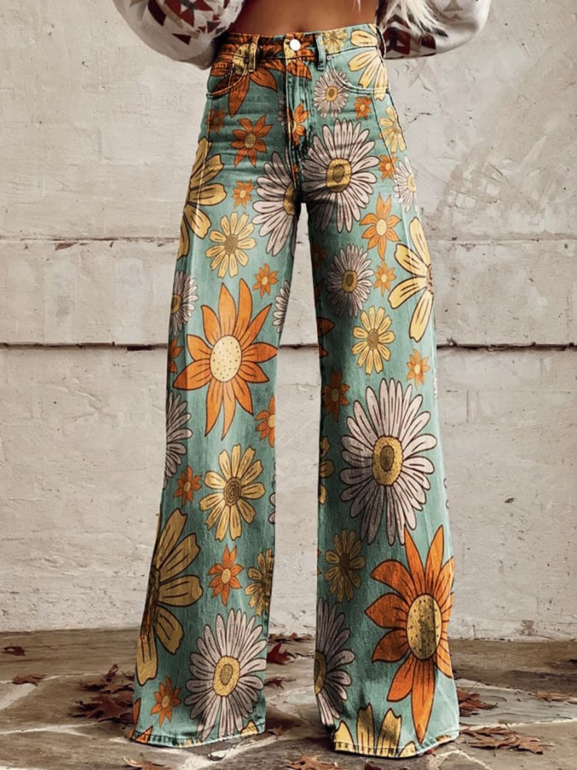 DOMINIQUE | Pantalons Palazzo à Imprimé Floral Rétro