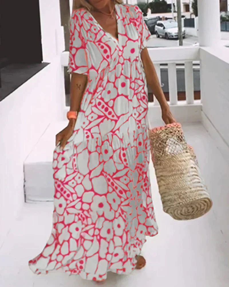 CHRISTINE | Robe d'Été Longue à Coupe Fluide et Motif Graphique Chic