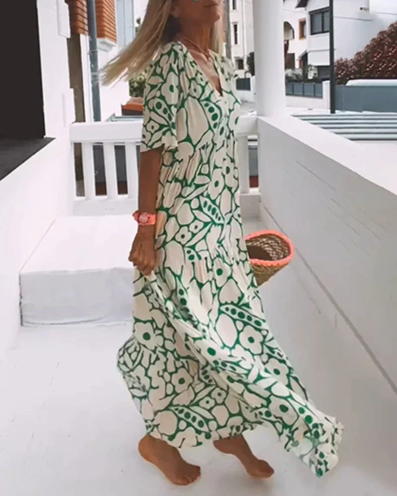 CHRISTINE | Robe d'Été Longue à Coupe Fluide et Motif Graphique Chic