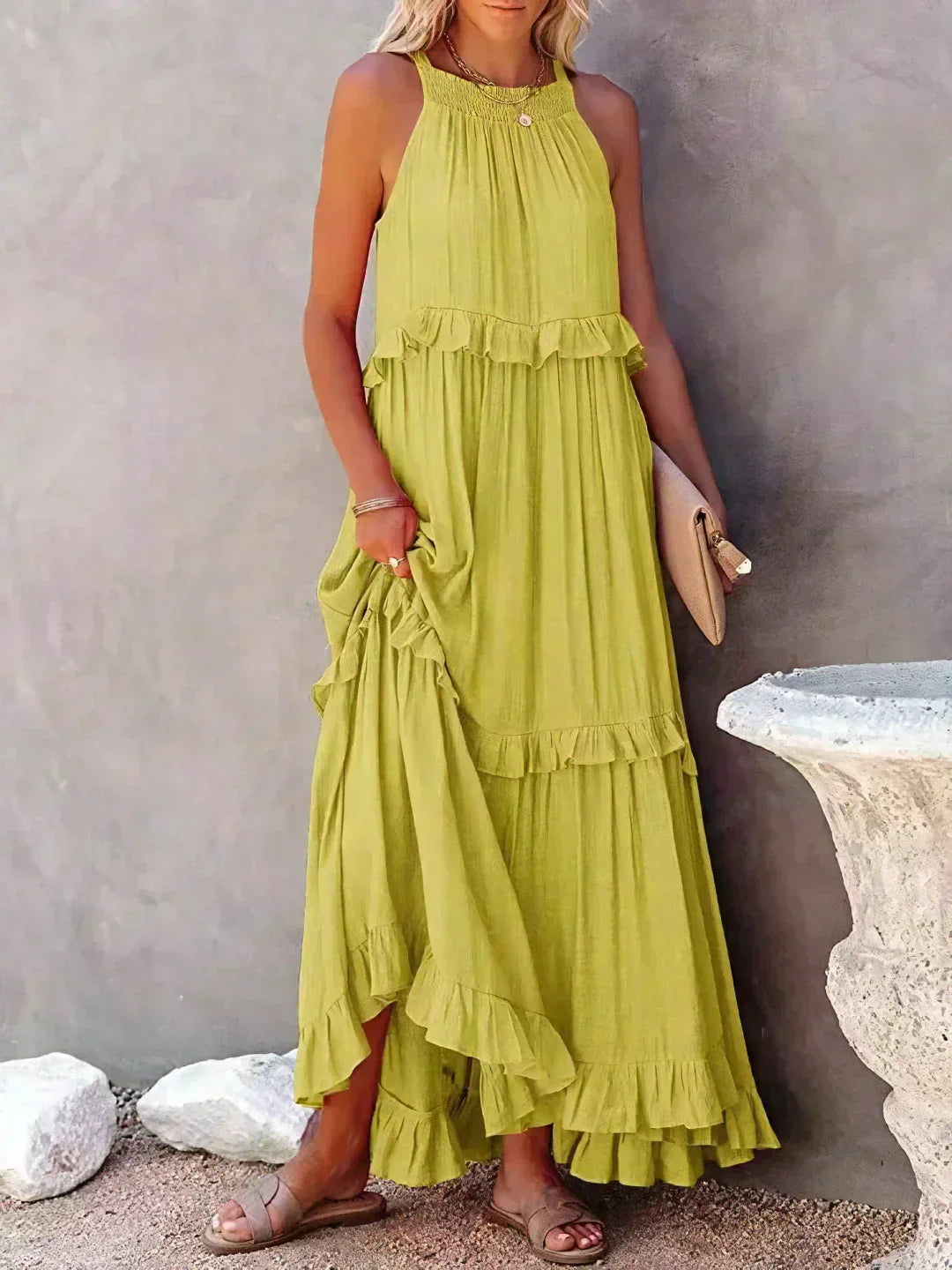 Emilia™ - Robe maxi à volants à nouer derrière le cou