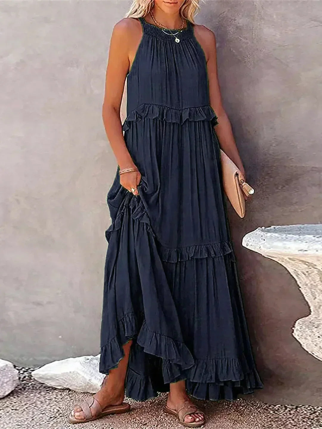 Emilia™ - Robe maxi à volants à nouer derrière le cou