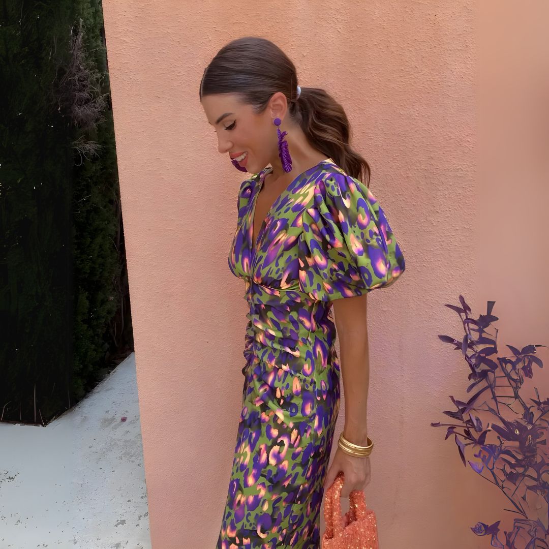 Alexandra | Robe à manches bouffantes aux teintes éclatantes