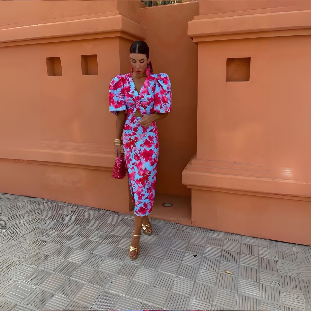 Alexandra | Robe à manches bouffantes aux teintes éclatantes