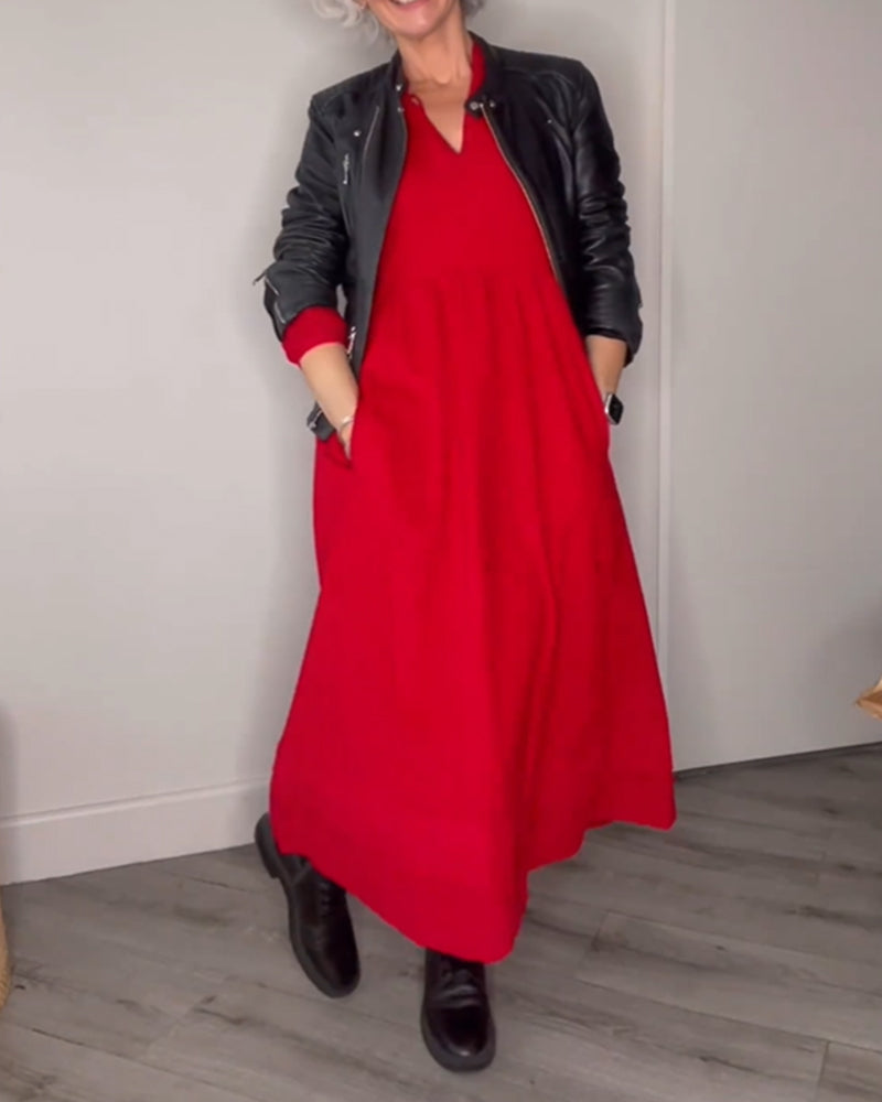 Juliette - Robe élégante à décolleté en V avec manches longues
