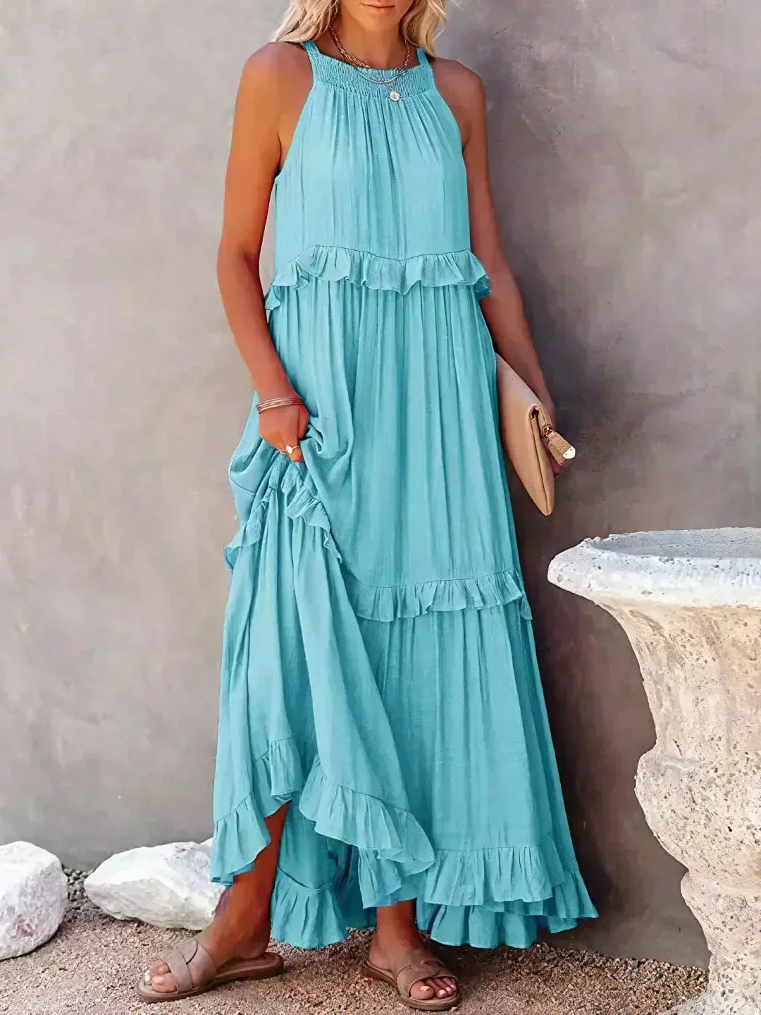Emilia™ - Robe maxi à volants à nouer derrière le cou