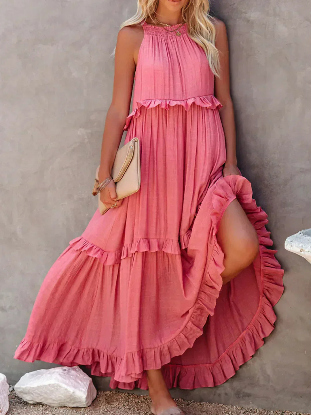 Emilia™ - Robe maxi à volants à nouer derrière le cou