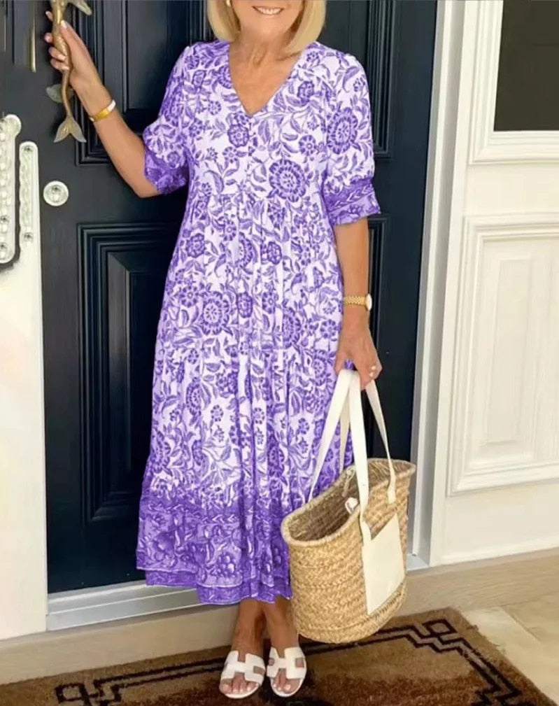 ARIA™ - Robe florale élégante avec décolleté en V
