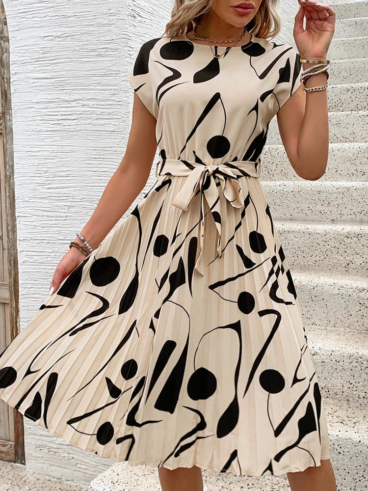 Allaine | Élégante robe midi plissée avec ceinture à la taille