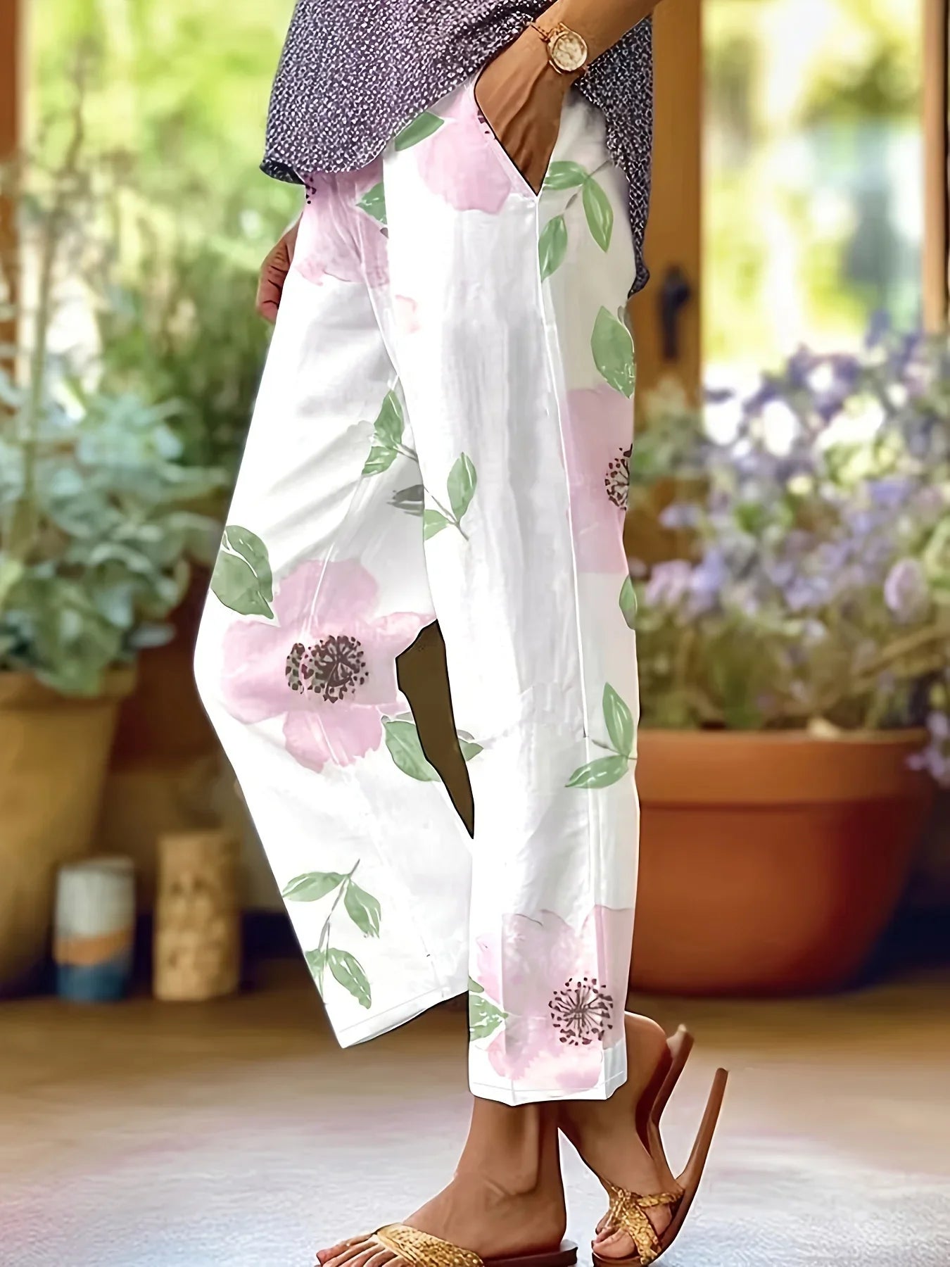 Sandy | Pantalon Chic Grande Taille à Motif Floral