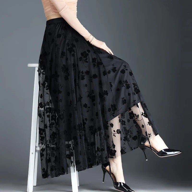 Odette | Jupe midi en tulle élégante avec des fleurs raffinées