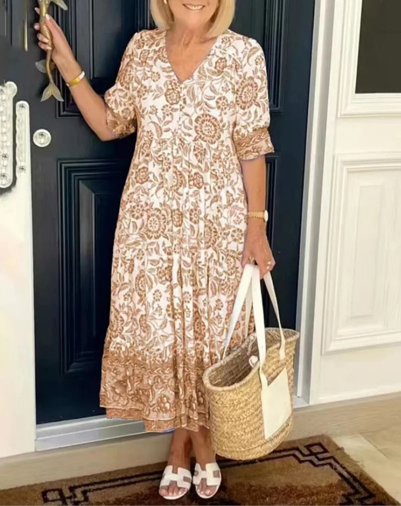 ARIA™ - Robe florale élégante avec décolleté en V