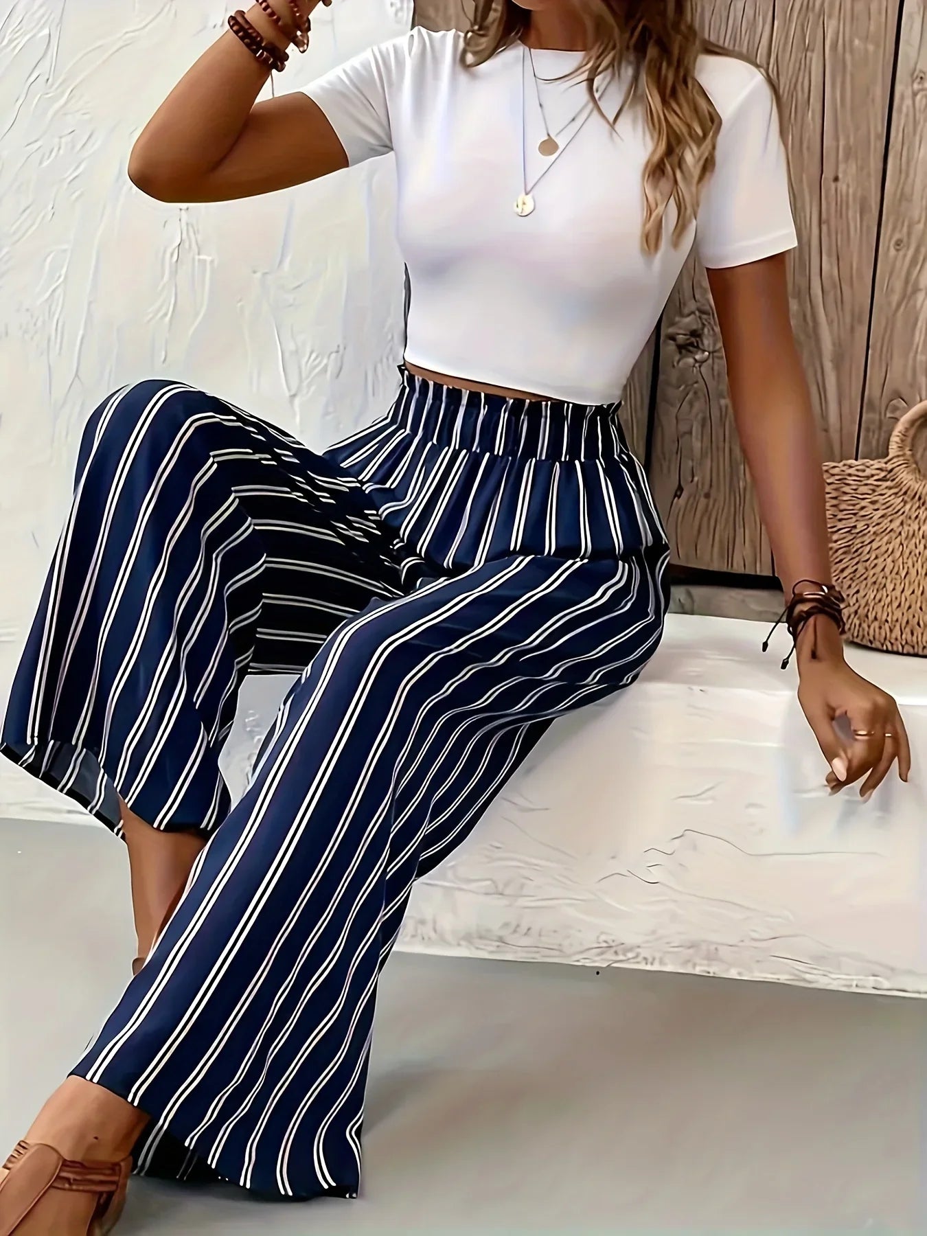 Abby | Pantalon rayé élégant avec des jambes larges
