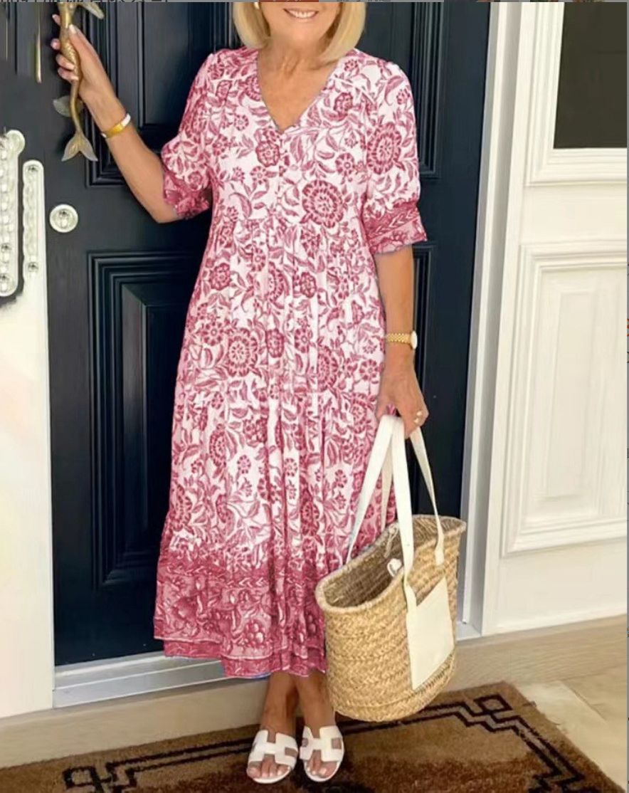 ARIA™ - Robe florale élégante avec décolleté en V