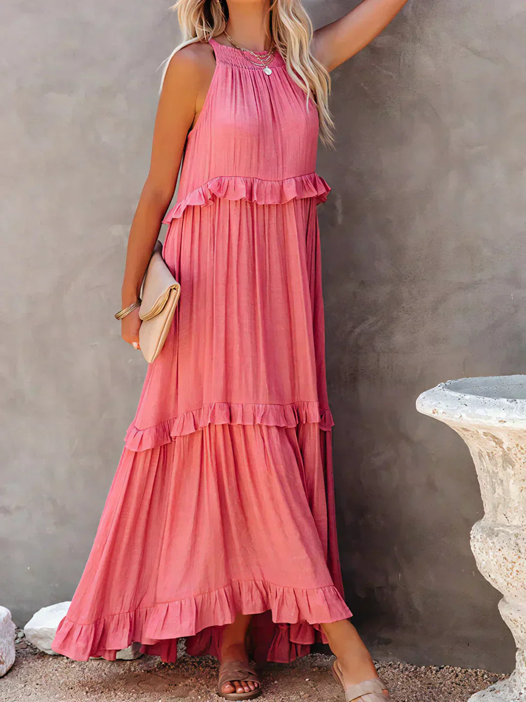 Emilia™ - Robe maxi à volants à nouer derrière le cou