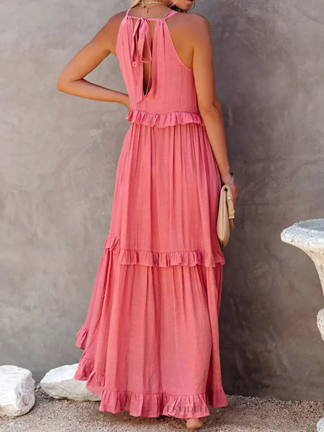 Emilia™ - Robe maxi à volants à nouer derrière le cou