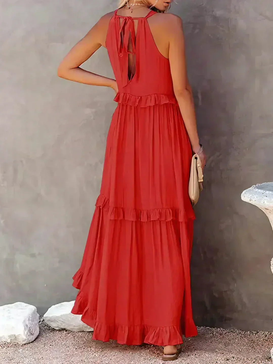 Emilia™ - Robe maxi à volants à nouer derrière le cou