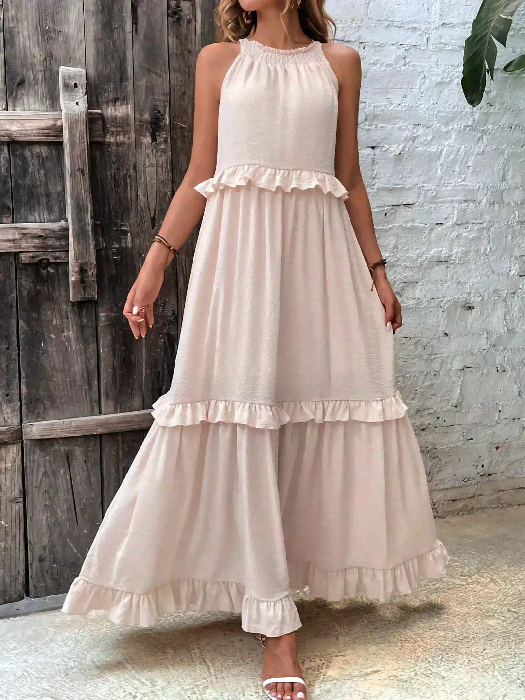 Emilia™ - Robe maxi à volants à nouer derrière le cou
