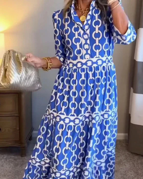 VIOLETTA | Élégante Robe Longue au Motif Graphique et Style Méditerranéen