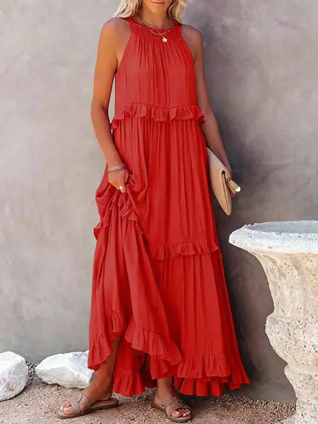 Emilia™ - Robe maxi à volants à nouer derrière le cou