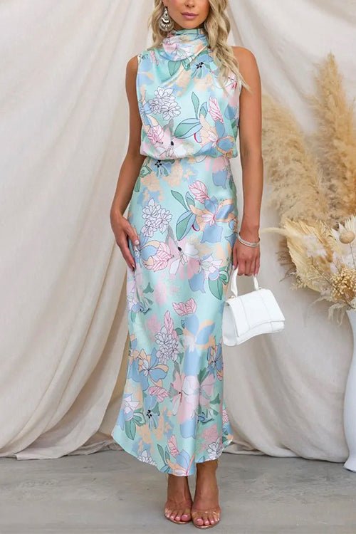 Georgia™ | Robe longue en satin imprimé