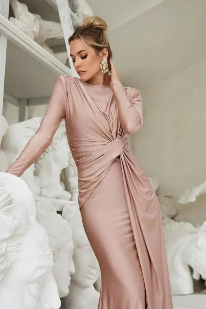 Michaela™ | Robe Maxi Élégante à Manches Longues et Froufrous