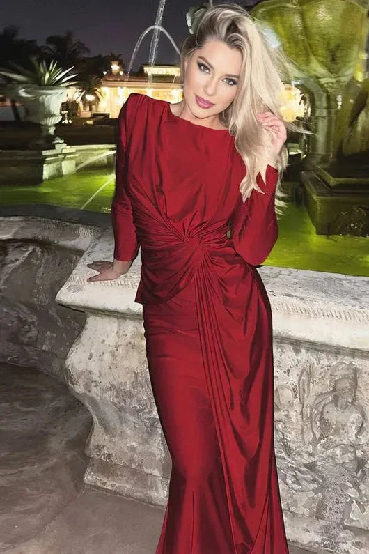 Michaela™ | Robe Maxi Élégante à Manches Longues et Froufrous