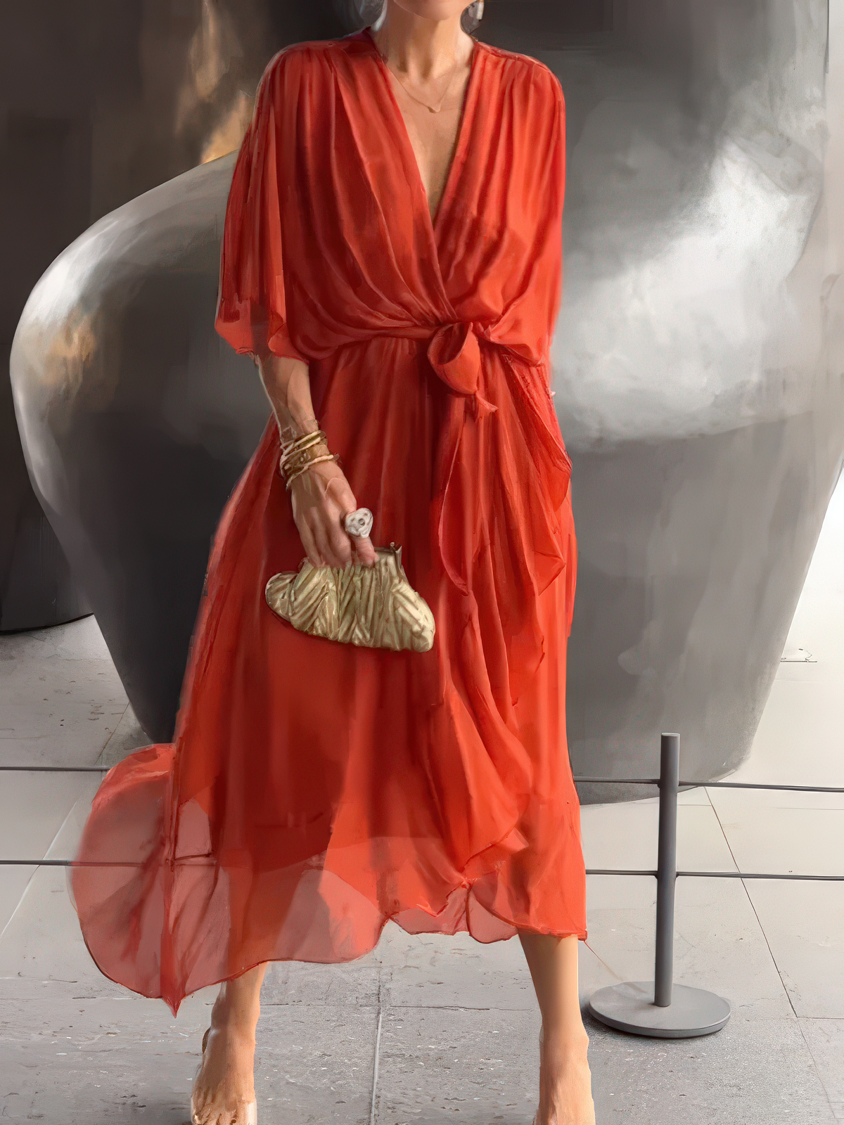MONICA™ | Robe en mousseline de soie avec décolleté en V