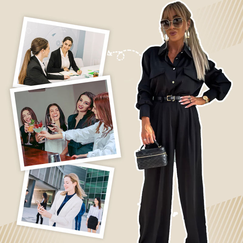 Ensemble 2 Pièces Décontracté pour Femmes : Chemise à Manches Longues et Pantalon Ample
