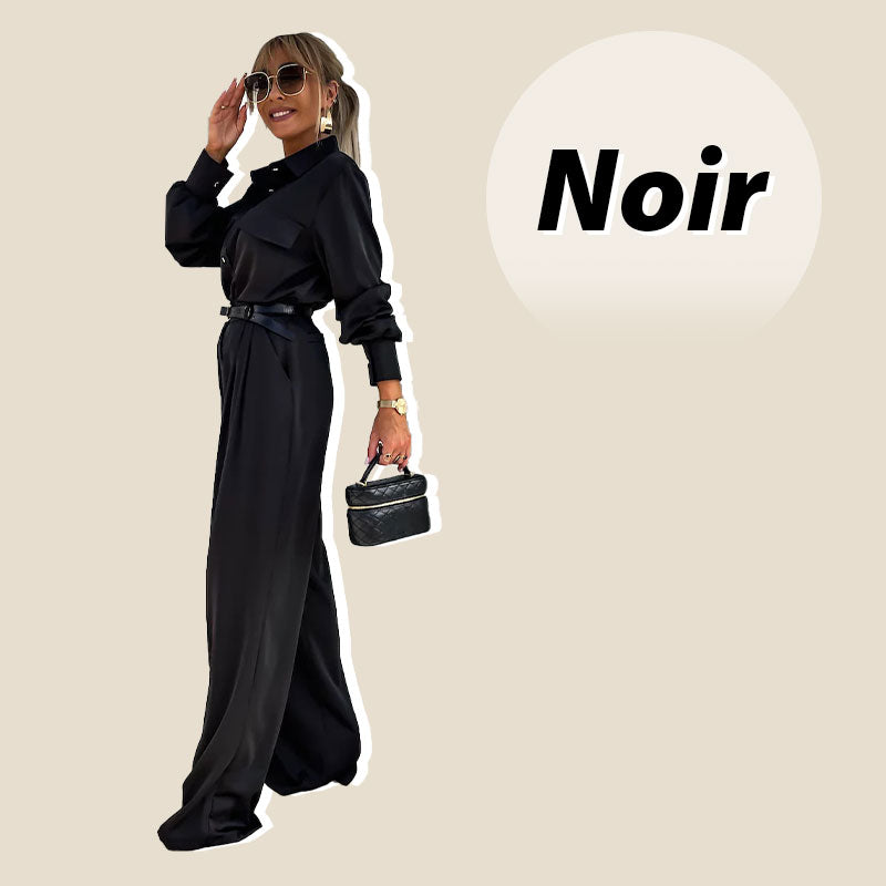 Ensemble 2 Pièces Décontracté pour Femmes : Chemise à Manches Longues et Pantalon Ample