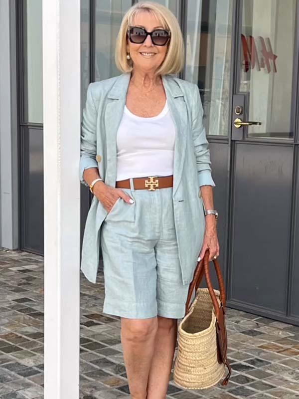 Ensemble deux pièces avec top, blazer et short à fleurs tridimensionnelles