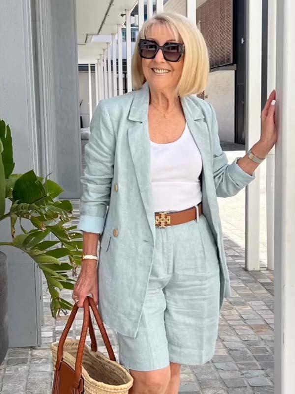 Ensemble deux pièces avec top, blazer et short à fleurs tridimensionnelles