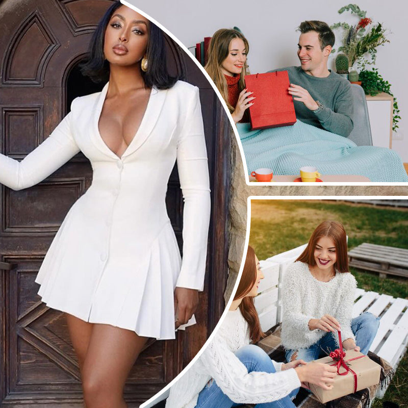 Robe courte plissée à décolleté en V profond pour femme