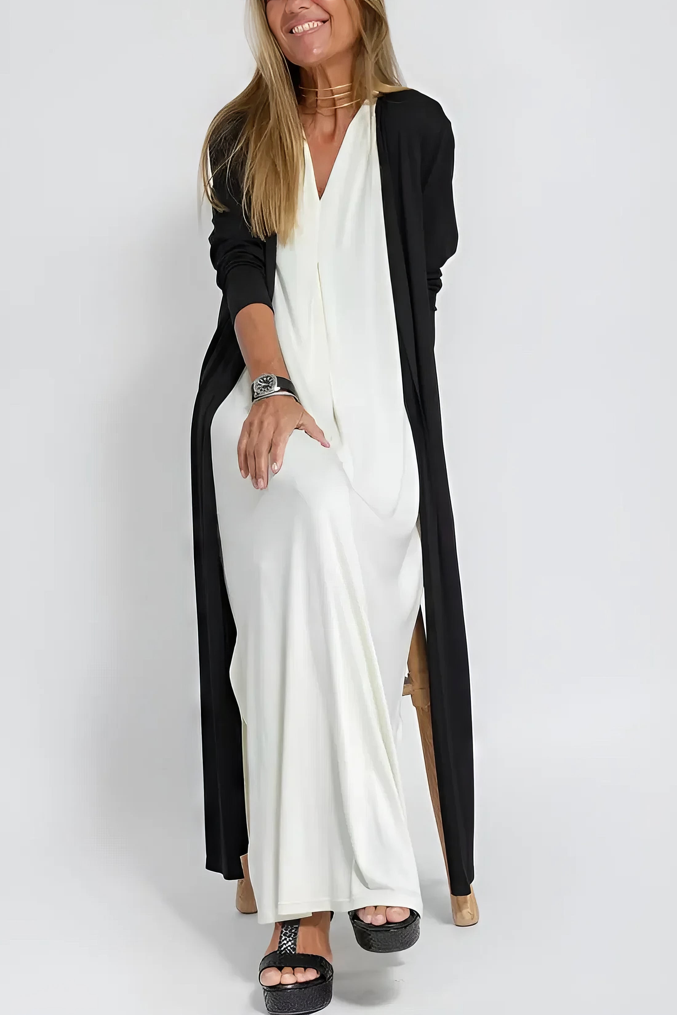 ELISE | Élégante Robe Longue avec Cardigan Inclus