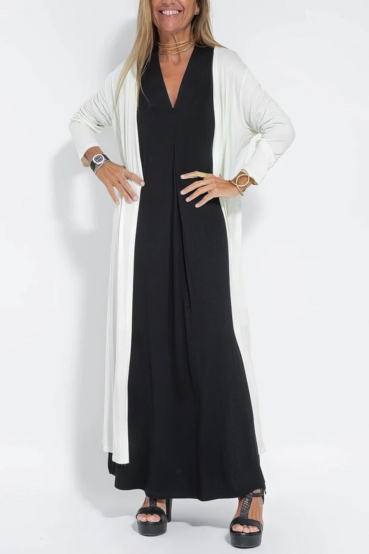 ELISE | Élégante Robe Longue avec Cardigan Inclus