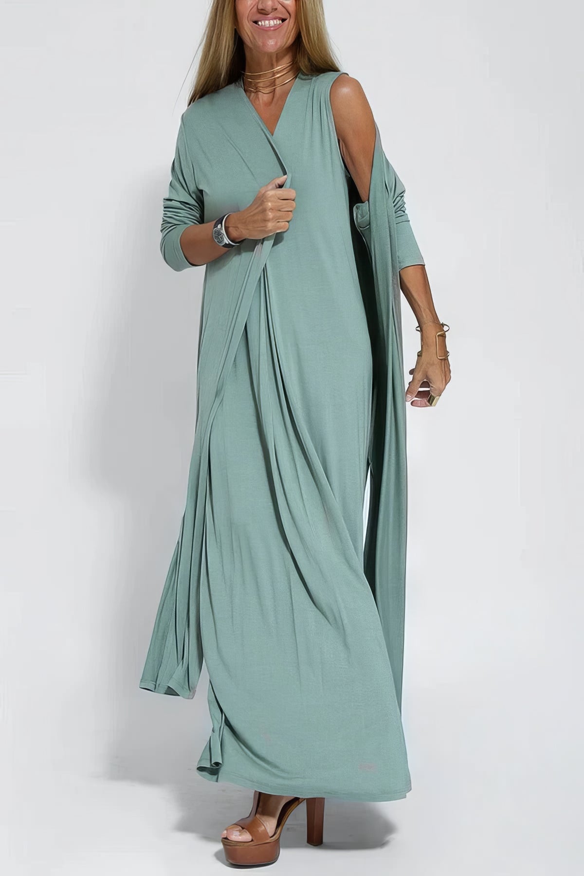ELISE | Élégante Robe Longue avec Cardigan Inclus