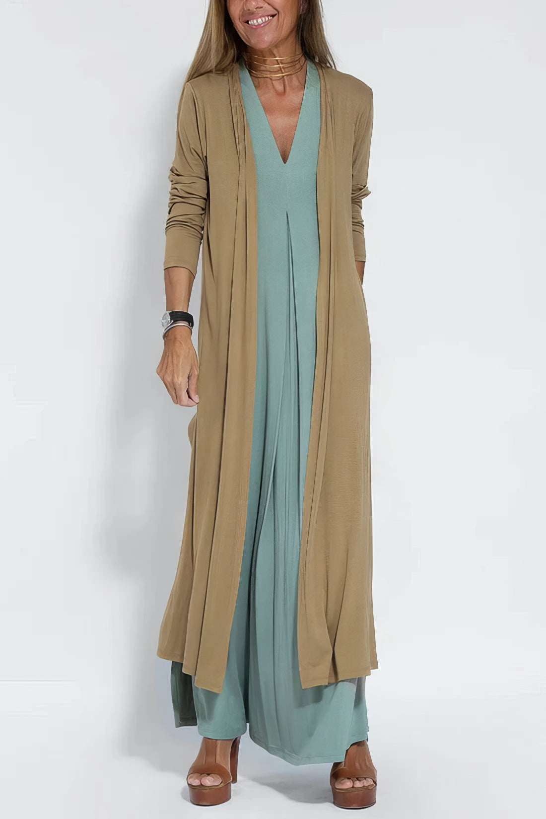 ELISE | Élégante Robe Longue avec Cardigan Inclus