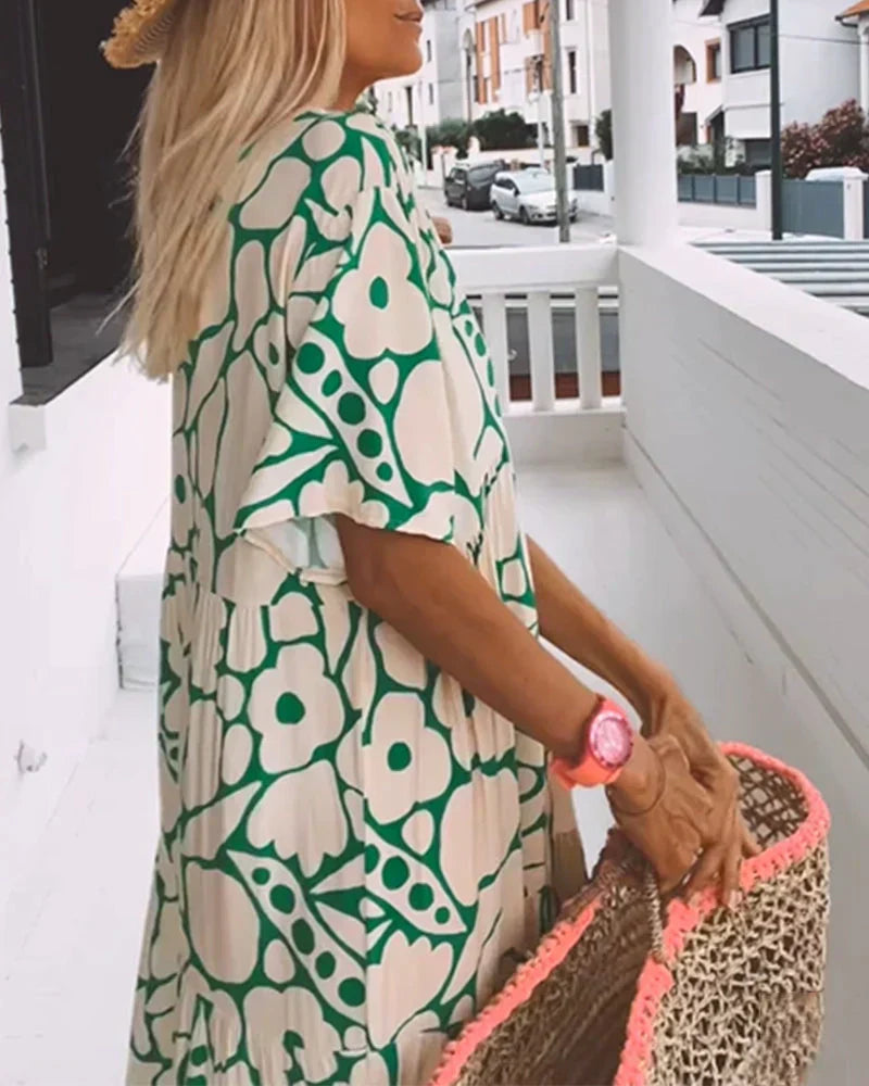 CHRISTINE | Robe d'Été Longue à Coupe Fluide et Motif Graphique Chic