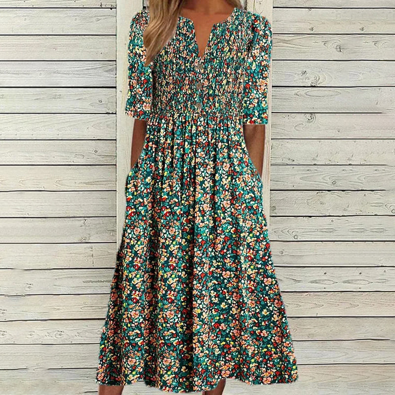Sylvie - Robe florale vintage couvrant le ventre