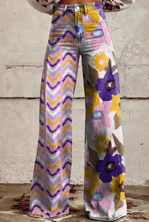 EMMA | Pantalons Boho à Fleurs Taille Haute pour un Confort Artistique en Festival
