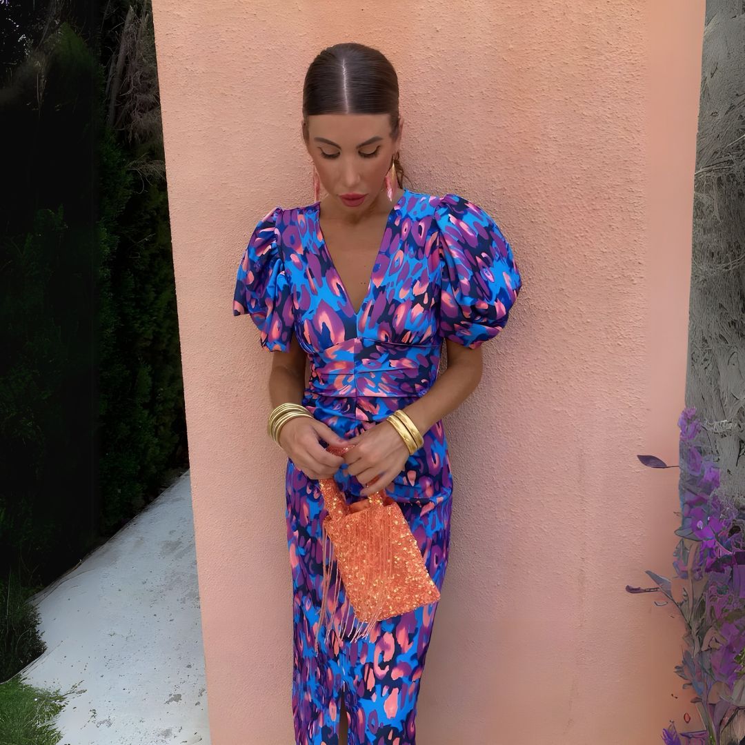 Alexandra | Robe à manches bouffantes aux teintes éclatantes