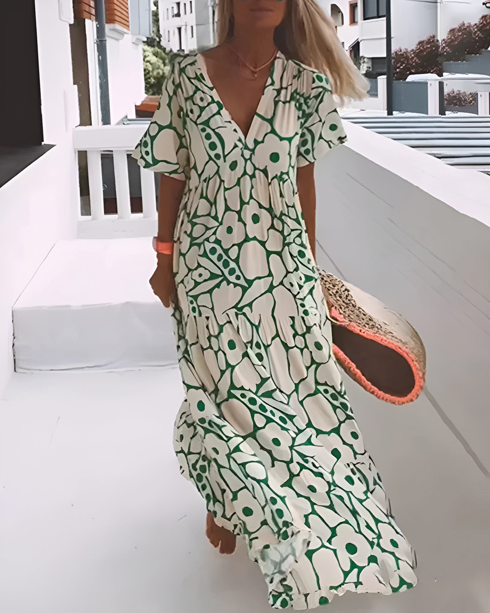CHRISTINE | Robe d'Été Longue à Coupe Fluide et Motif Graphique Chic
