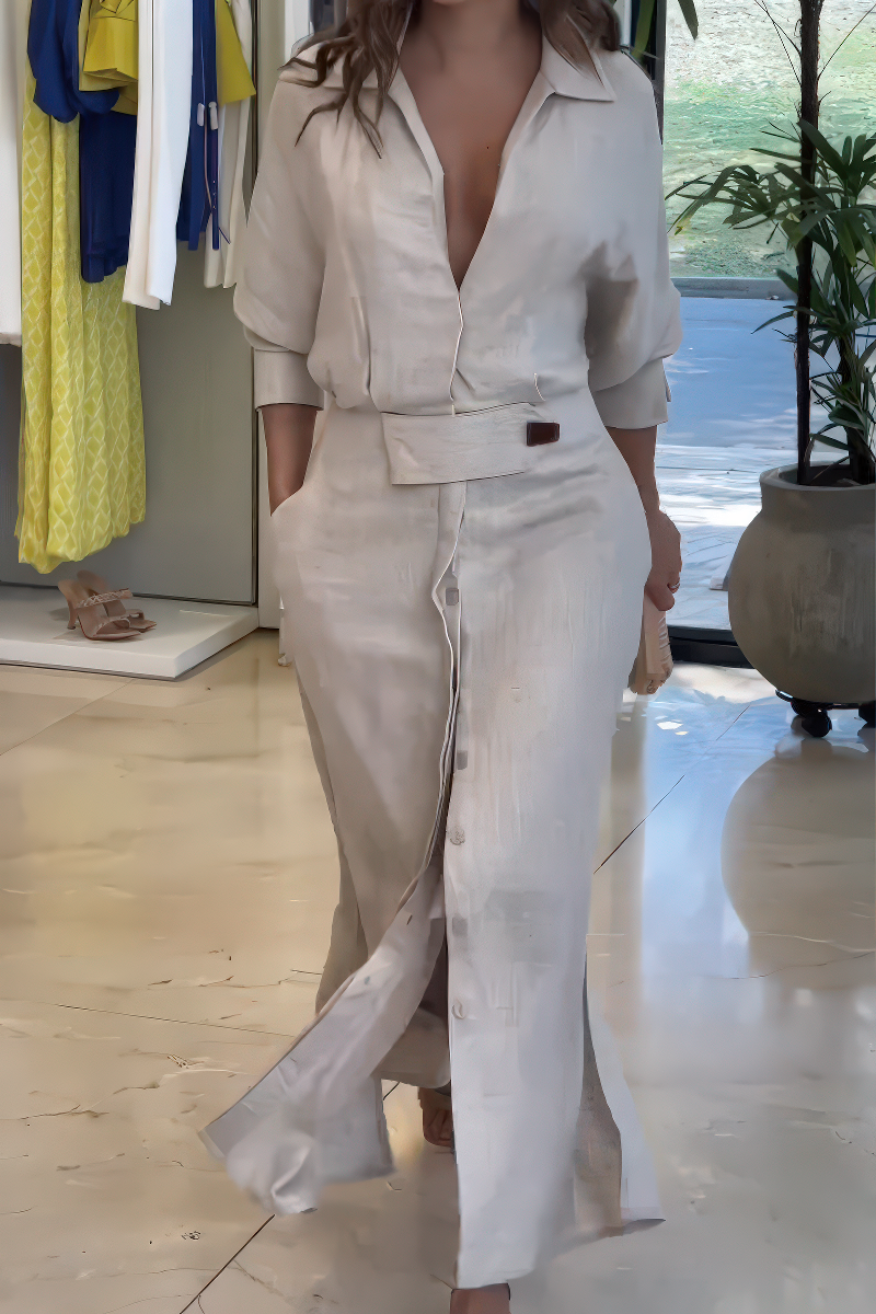 JULIA | Robe longue en coton et lin