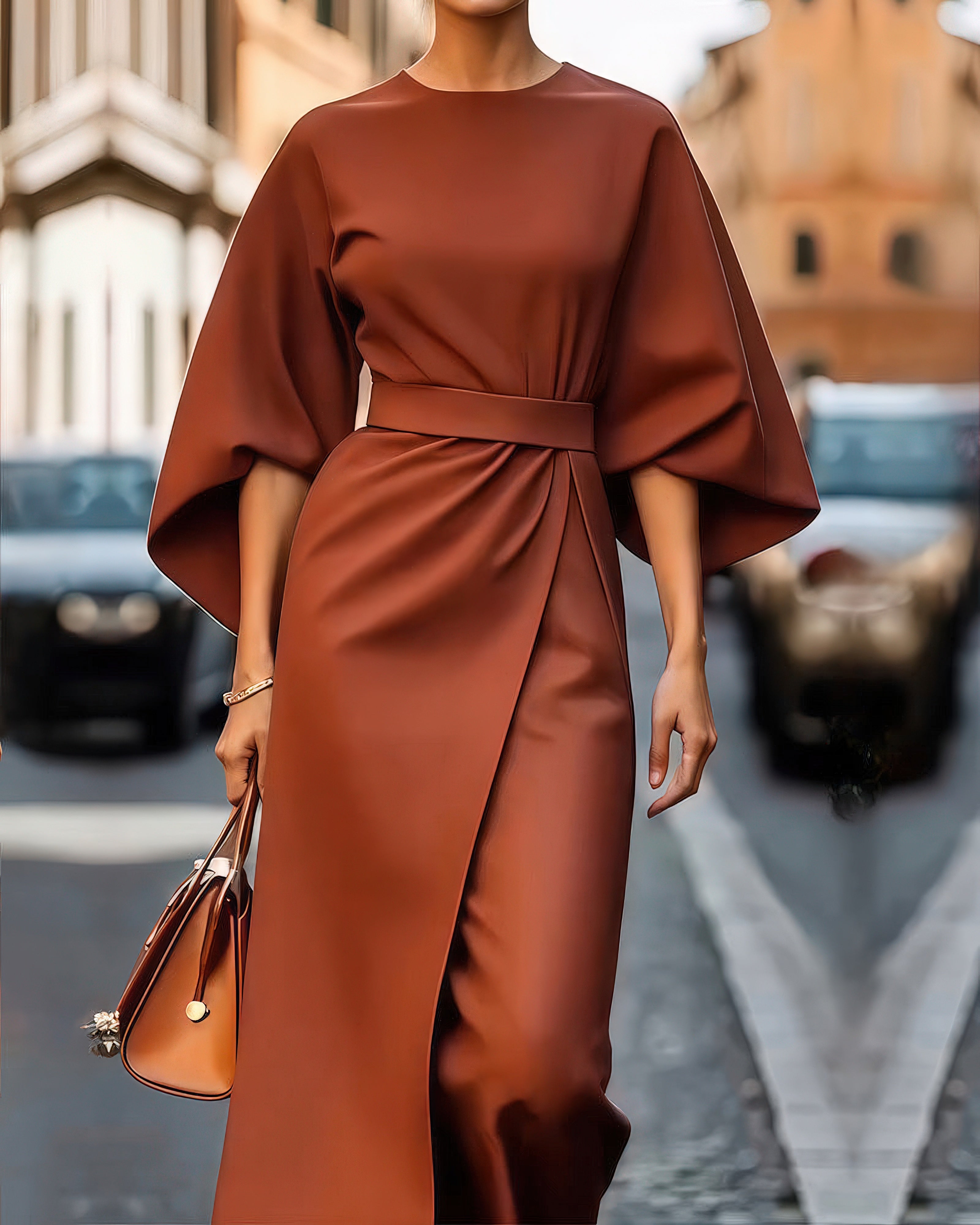 LILOU™ | Robe à manches lanternes élégantes et ceinture