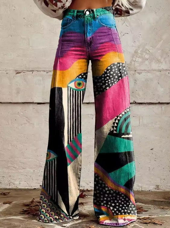 HÉLÈNE | Pantalons Flare Boho à Taille Haute avec Style Artistique pour Festival