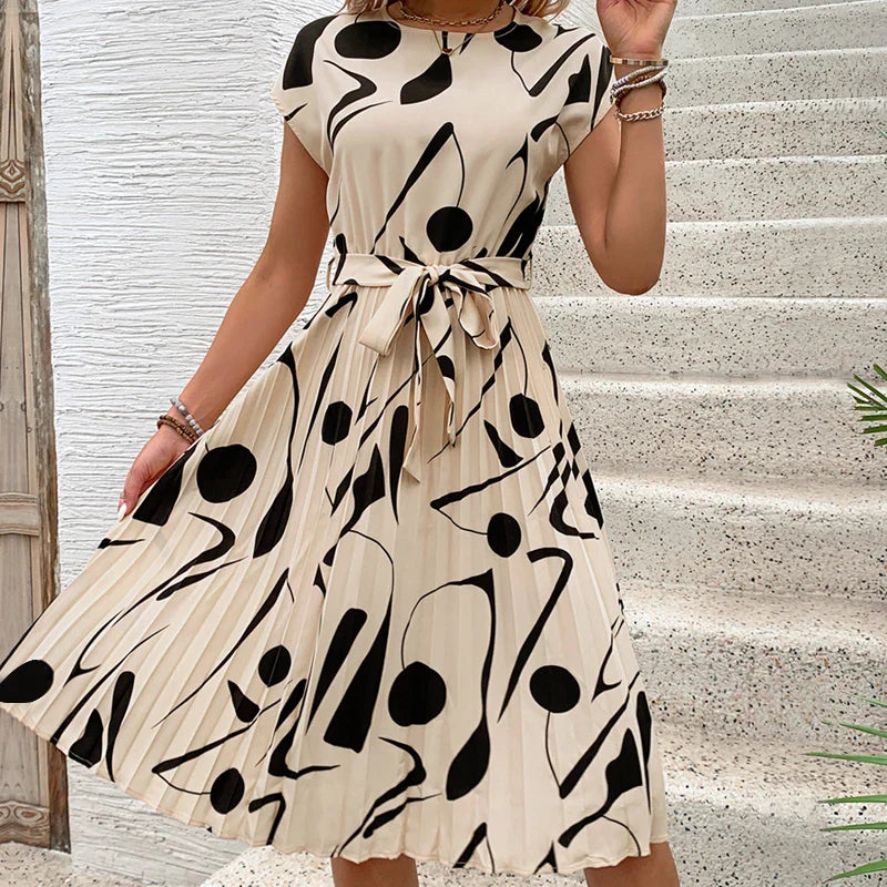 Allaine | Élégante robe midi plissée avec ceinture à la taille