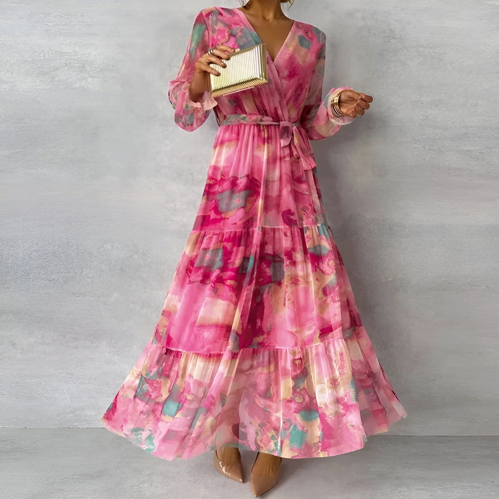 LUCIA | Robe d'Été Longue à Motif Floral avec Silhouette Ajustable