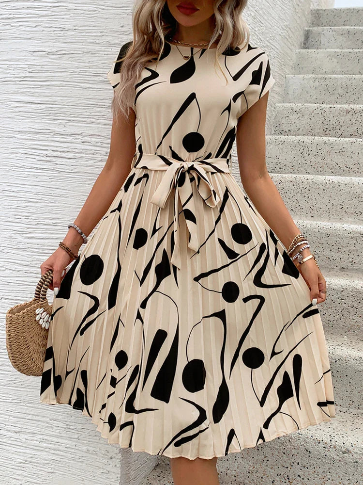 Allaine | Élégante robe midi plissée avec ceinture à la taille