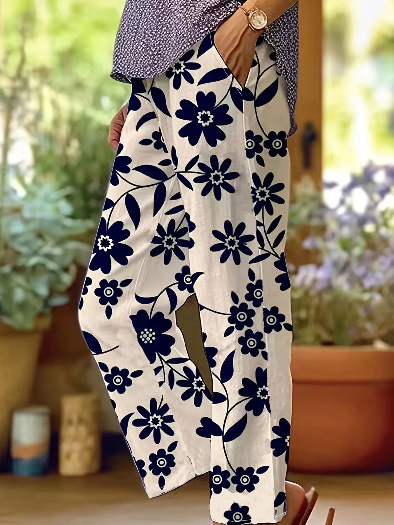 Lavina | Pantalon large à motif floral chic